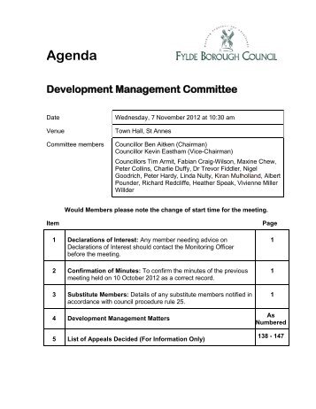 Development Management Committee Agenda - Fylde Borough ...