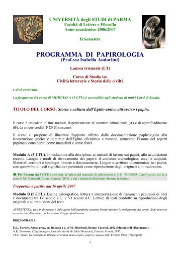 Programma con Bibliografia generale e letture facoltative consigliate