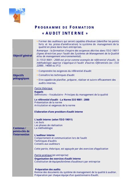 programme de formation « audit interne