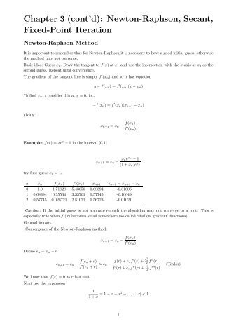 Chapter 3 (cont'd): Newton-Raphson, Secant, Fixed-Point Iteration