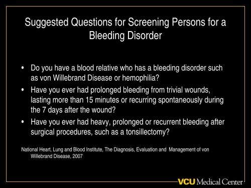 von Willebrand Disease Presentation - Virginia Commonwealth ...