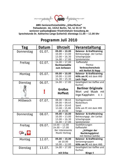 Programm Juli 2010 Tag Datum Uhrzeit Veranstaltung - AWO ...