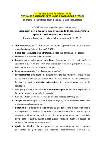 Roteiro para elaboraÃ§Ã£o do Termo de Consentimento Livre e ...