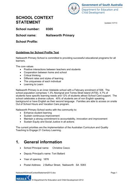 School Context Statement Template - Nailsworth Primary School