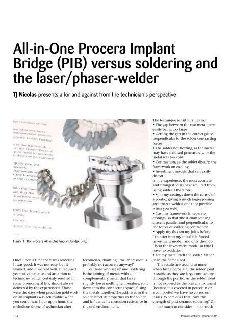 All-in-One Procera Implant Bridge (PIB) versus ... - Nobel Biocare