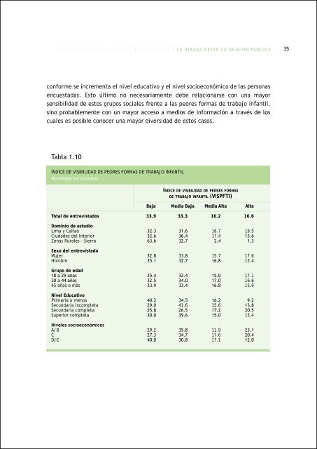 Trabajo Infantil. Estudio de opiniÃ³n pÃºblica en el PerÃº, 2007