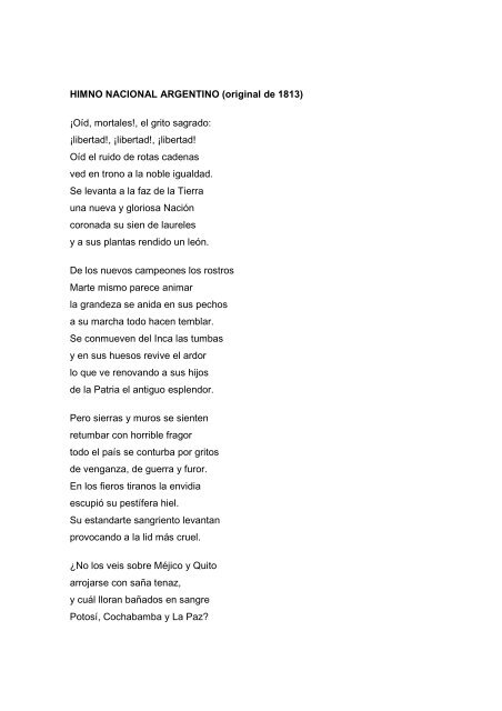 Letra Original Del Himno Nacional Argentino Felipe Pigna On Twitter