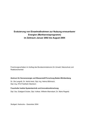 Evaluierung von EinzelmaÃnahmen zur Nutzung ... - ZSW