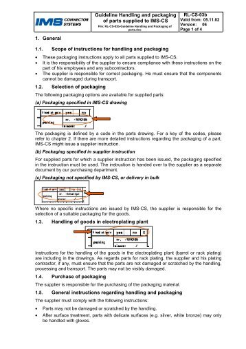 Guideline Handling and packaging of parts supplied to IMS-CS 1 ...