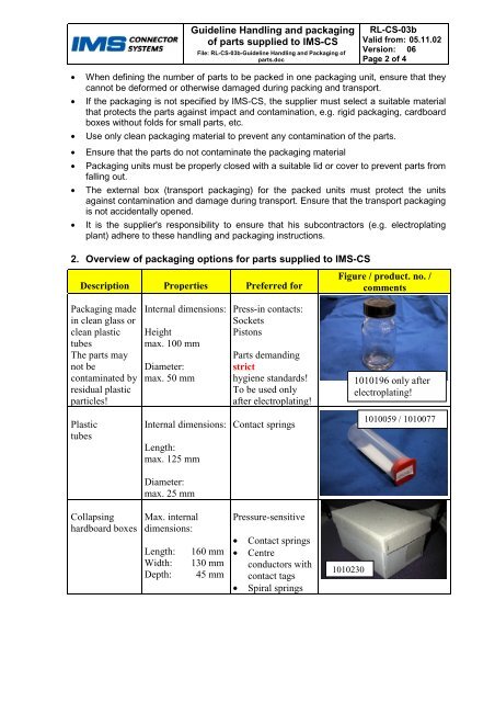 Guideline Handling and packaging of parts supplied to IMS-CS 1 ...