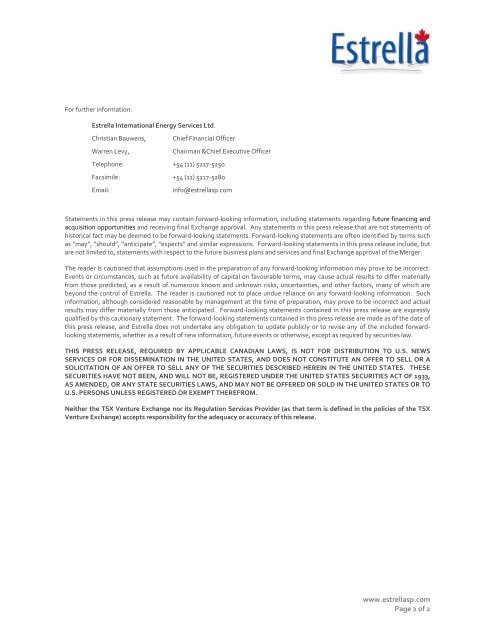 2011/01/13 EIES Press Release - Acquisition of Petroland and ...