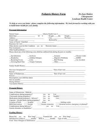 Pediatric History Form - Lendrum Health Centre