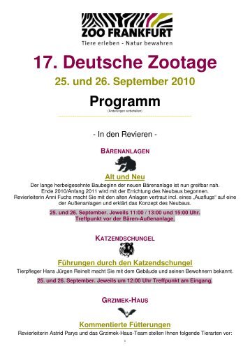 17. Zootage Programm - Zoo Frankfurt