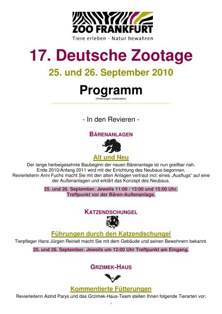 17. Zootage Programm - Zoo Frankfurt