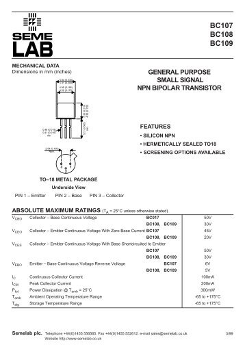 BC107 BC108 BC109 - Datasheet Catalog