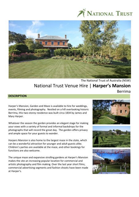 National Trust Venue Hire | Harper's Mansion - NSW