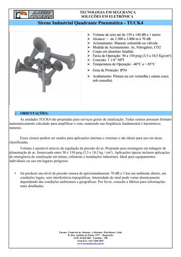 Sirene Industrial Quadrante PneumÃ¡tica - TUCK4 - Alarmes Tucano