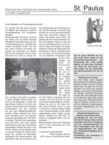 Pfarrbrief fÃ¼r Juni 2009 - Sankt-Paulus.de