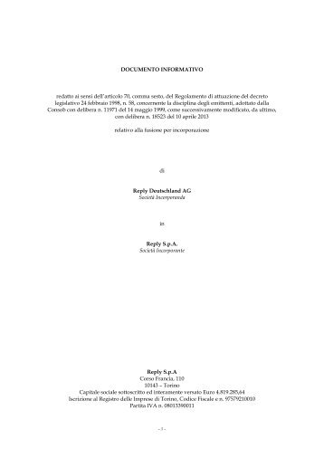 Documento Informativo redatto ai sensi dell'art. 70 comma 6 ... - Reply