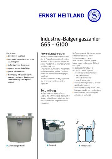 ERNST HEITLAND Industrie-Balgengaszähler G65 - G100
