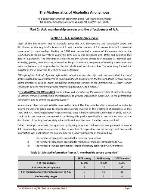 The Mathematics of Alcoholics Anonymous - Orange Papers