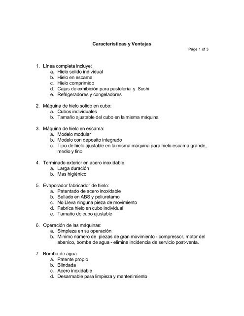 span Caracteristicas y Ventajas - Hoshizaki America, Inc.