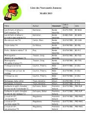 Liste des NouveautÃ©s Jeunesse MARS 2013