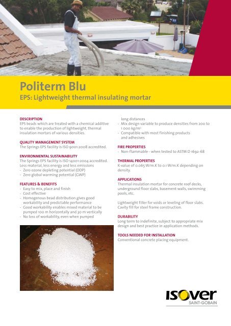 Politerm Blu Eps Lightweight Thermal Insulating Mortar Isover