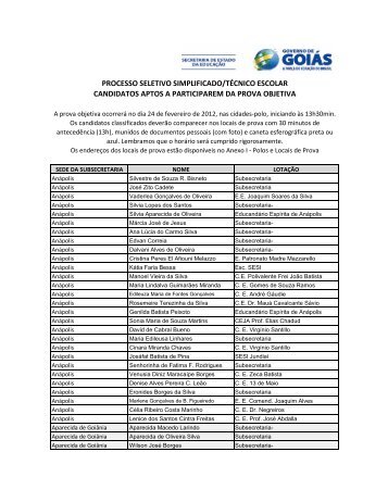 Lista de aprovados para a prova objetiva