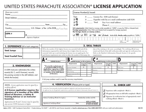 d license application united states parachute association yumpu