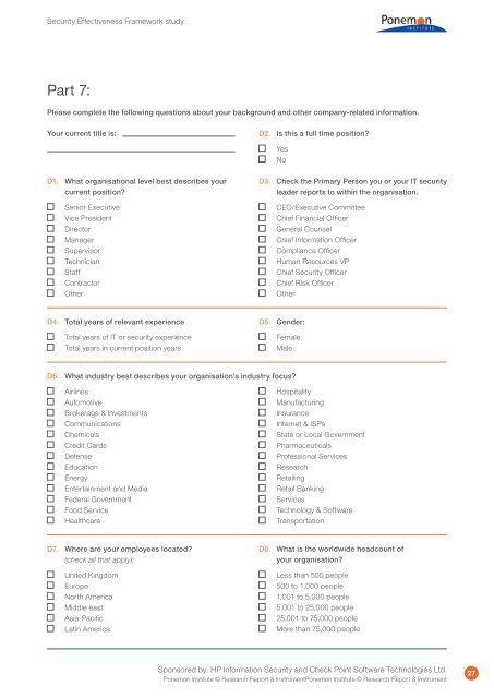 Security Effectiveness Framework Study