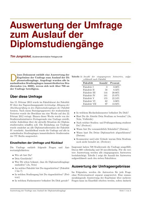 Auswertung der Umfrage - EB 104 - TU Berlin