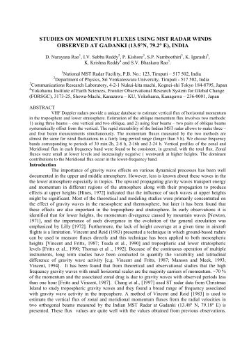 studies on momentum fluxes using mst radar winds observed at ...