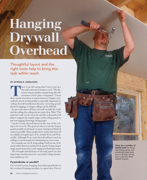 Hanging Drywall Overhead Fine Homebuilding