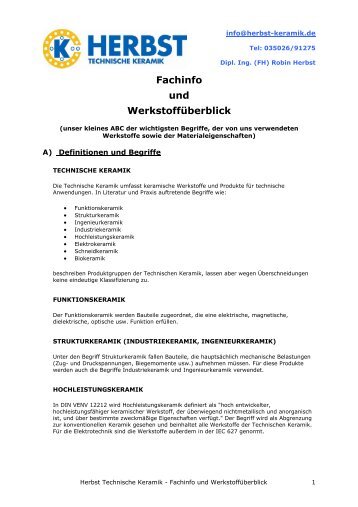 Fachinfo und Werkstoffüberblick