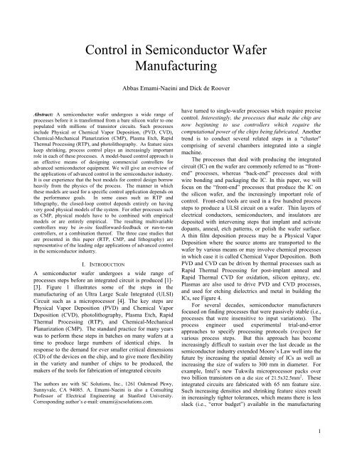 Control in Semiconductor Wafer Manufacturing - SC Solutions
