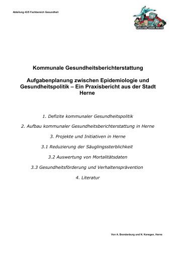 Kommunale Gesundheitsberichterstattung - Gesundheit in Herne