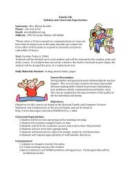 Family Life Syllabus and Classroom Expectations Instructor: Mrs ...