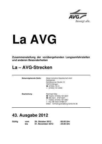 La â AVG-Strecken - Albtal Verkehrs Gesellschaft mbH