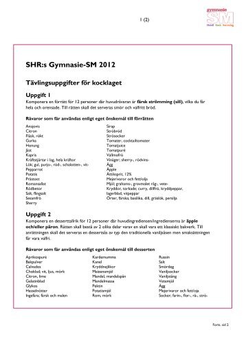 SHR:s Gymnasie-SM 2012 Tävlingsuppgifter för kocklaget - Visita