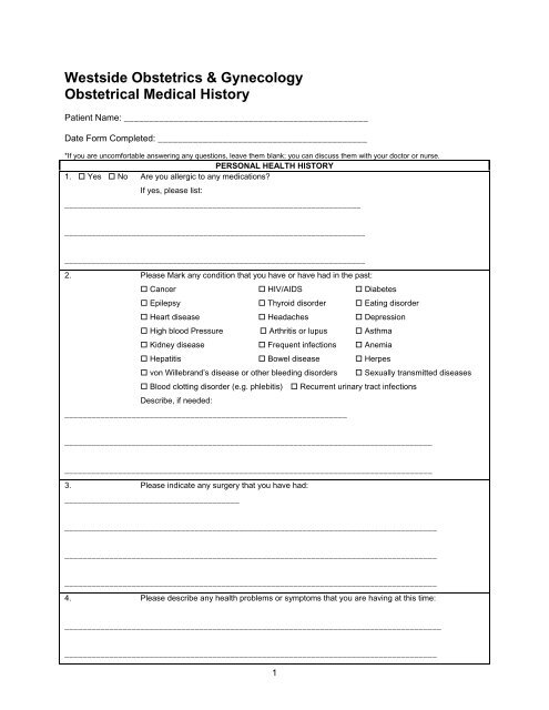 9 Personal Medical History Template