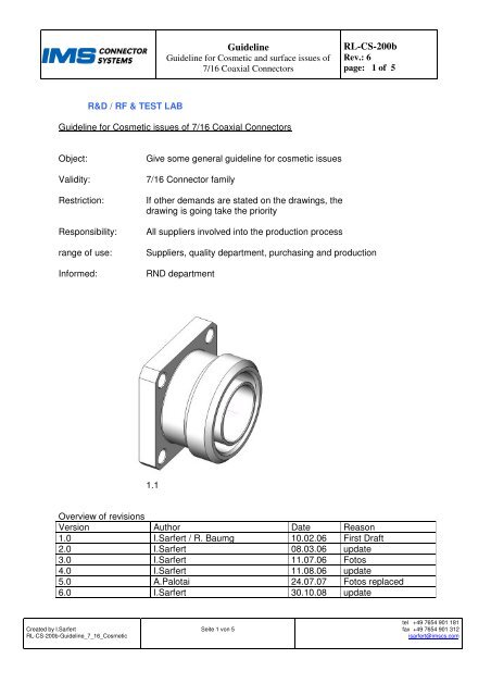 Guideline 7/16 Cosmetic and Surface - IMS Connector Systems