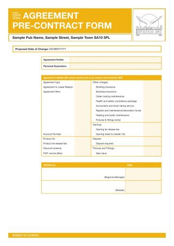 AGREEMENT PRE-CONTRACT FORM - Enterprise Inns