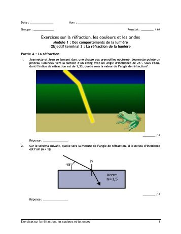 Exercices sur la rÃ©fraction, les couleurs et les ondes corrigÃ©