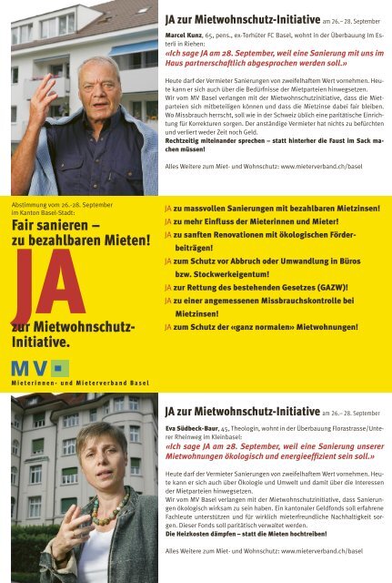 Flyer zur Mietwohnschutz-Initiative - und Mieterverband Basel