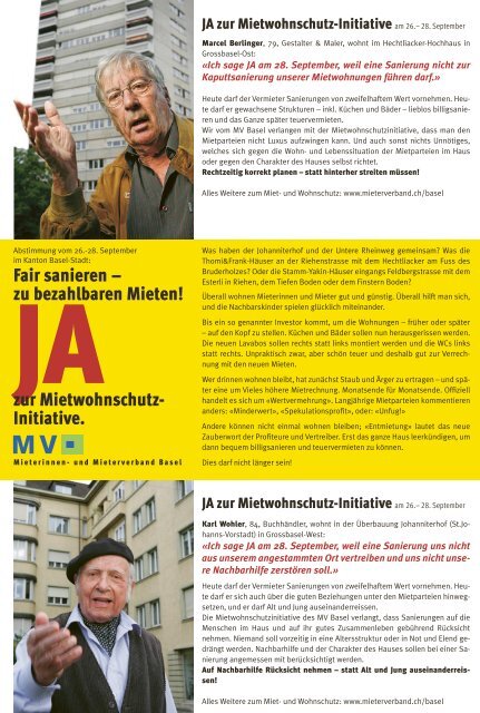 Flyer zur Mietwohnschutz-Initiative - und Mieterverband Basel