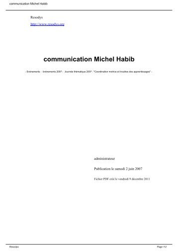 communication Michel Habib - Resodys