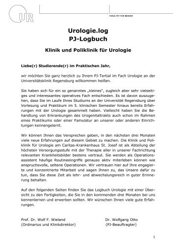 PJ-Logbuch Urologie - Caritas-Krankenhaus St. Josef Regensburg