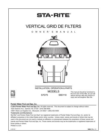 System: 3 D.E. Filter Owner's Manual - Pentair