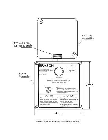 GSE-TRNS Transmitter Typical Mounting and Wiring - Brasch